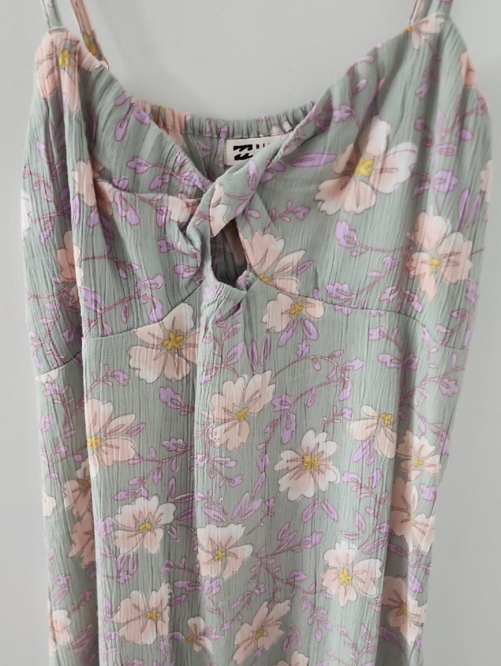 Billabong Sage Green Floral Slip Dress with Pale Pink Accents - Picture 3 of 5
